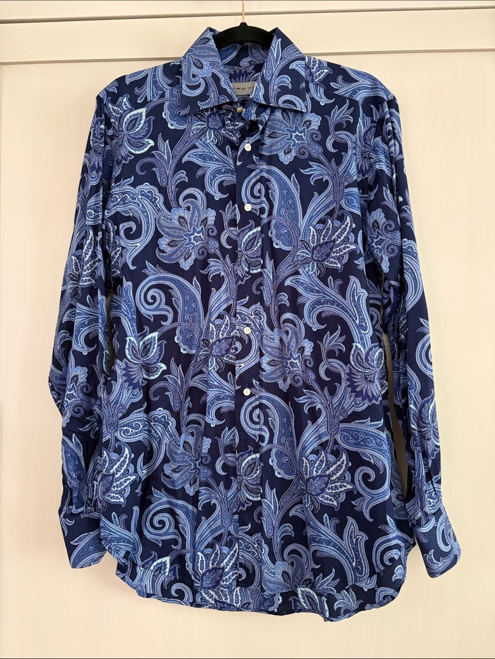 Etro Navy and Light Blue Paisley Button-Down Shirt